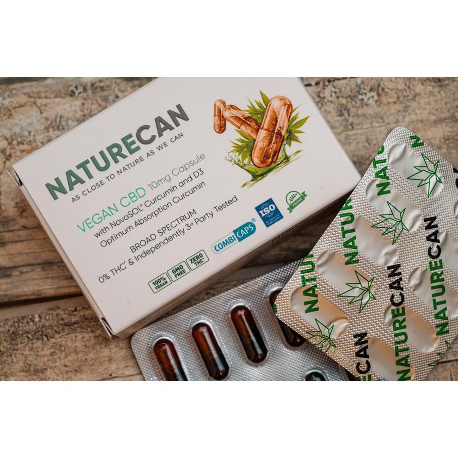 Open pack of Vegan CBD with Curcumin & D3 on a table